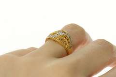 14K Yellow Gold Diamond Ornate Filigree Swirl Engagement Ring