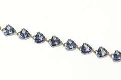14K White Gold Trillion Syn. Tanzanite Statement Tennis Bracelet