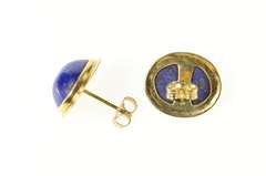 14K Yellow Gold Round Lapis Lazuli Cabochon Statement Earrings
