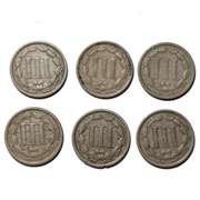 1865 66 68 70 72 74 3 Cent Nickels