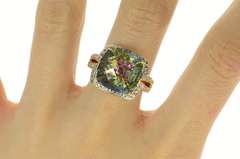 14K Yellow Gold Cushion Mystic Topaz Diamond Halo Cocktail Ring