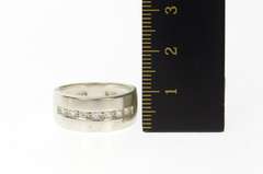 10K White Gold Classic Diamond Satin Finish Statement Band Ring