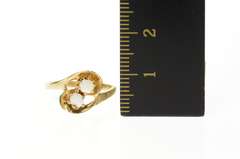 10K Yellow Gold Two Stone Retro Opal Curvy Bypass Ring