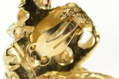 14K Yellow Gold Retro Opal Brutalist Abstract Clip Back Earrings