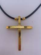 14kt Solid Yellow Gold Cross Pendant on Rope Chain