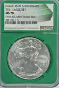 Perfect 2011 25th Anniv $1 Eagle. NGC MS70 Mint Sealed Box