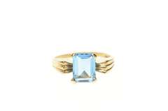 10K Yellow Gold Emerald Cut Blue Topaz Solitaire Statement Ring