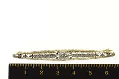 14K Yellow Gold 0.45 Ct Art Deco Diamond Filigree Bar Pin/Brooch