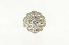Sterling Silver Ornate Pave Cubic Zirconia Statement Ring