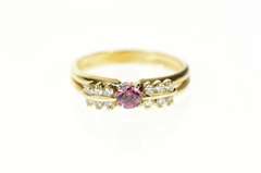 14K Yellow Gold Oval Syn. Pink Sapphire Diamond Bridal Set Ring