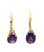 Beautiful Oval Amethyst Dangle Earrings in Yellow Gold