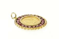 14K Yellow Gold 1907 Liberty Head $5 Garnet Halo Coin Charm/Pendant