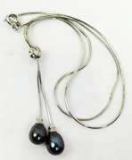 Sterling Black Pearls Drop Necklace