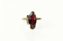 10K Yellow Gold Marquise Syn. Garnet CZ Retro Statement Ring