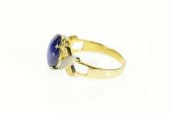 14K Yellow Gold Retro Two Tone Men's Syn. Blue Star Sapphire Ring