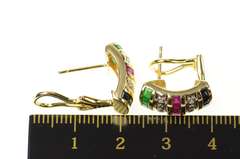 14K Yellow Gold Curved Emerald Ruby Sapphire French Clip Earrings