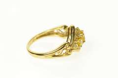 10K Yellow Gold Ornate Three Stone Citrine Diamond Accent Ring