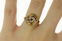 10K Yellow Gold Retro Classic Diamond Knot Swirl Statement Ring