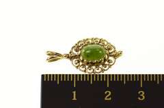 14K Yellow Gold Retro Oval Ornate Nephrite Statement Charm/Pendant