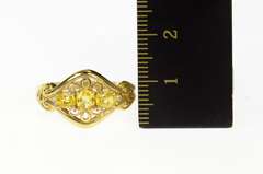 10K Yellow Gold Ornate Three Stone Citrine Diamond Accent Ring