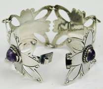 Early Wide Mexican Silver Amethyst Bracelet