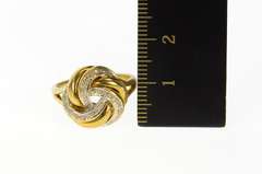 10K Yellow Gold Retro Classic Diamond Knot Swirl Statement Ring