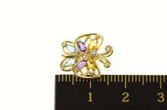 10K Yellow Gold Amethyst Blue Topaz Citrine Diamond Butterfly Pendant