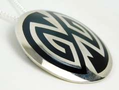 Big Mexican Sterling & Black Onyx Pin/Pendant with Chain
