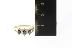 14K Yellow Gold Three Stone Sapphire Diamond Statement Band Ring