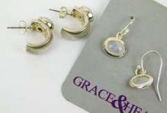 2 Pairs Sterling Moonstone Pierced Earrings