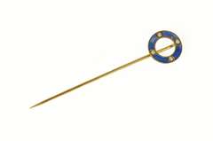 14K Yellow Gold Victorian Blue Enamel Seed Pearl Circle Stick Pin