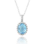 Sterling Silver 1.5ct Swiss Blue Topaz & Diamond Accent Oval Necklace