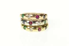 14K Yellow Gold Tiered Tri Tone Ruby Sapphire Emerald Diamond Ring