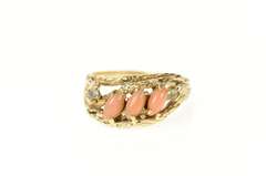 14K Yellow Gold 1960's Retro Coral Diamond Tree Branch Ring