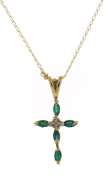 Gorgeous Emerald and Diamond Cross Pendant on Chain