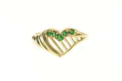 14K Yellow Gold Emerald Inset Heart Retro Love Symbol Ring