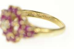 10K Yellow Gold Ornate Natural Ruby Cluster Diamond Accent Ring