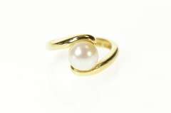 14K Yellow Gold Pearl Wavy Bypass Swirl Statement Ring