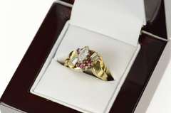 18K Yellow Gold 0.73 Ctw Marquise Diamond Ruby Engagement Ring
