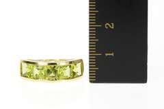 10K Yellow Gold Five Stone Princess Square Peridot Band Ring