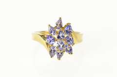 14K Yellow Gold Pear Tanzanite Cluster Statement Cocktail Ring