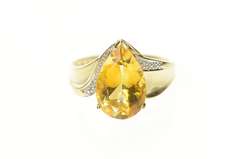 10K Yellow Gold Pear Citrine Diamond Chevron Statement Ring
