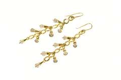 18K Yellow Gold Ornate Smoky Quartz Fringe Dangle Hook Earrings