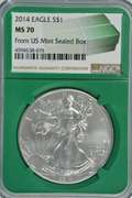 Perfect 2014 25th Anniv $1 Eagle. NGC MS70 Mint Sealed Box