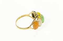 14K Yellow Gold Five Stone Oval Jade Retro Statement Ring