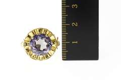 14K Yellow Gold Scalloped Retro Sim. Alexandrite Cocktail Ring