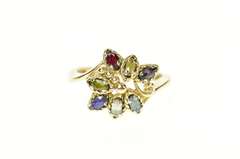 14K Yellow Gold 1960's Retro Ornate Marquise Gemstone Cluster Ring