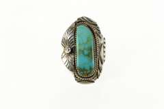 Sterling Silver Men's Native American Turquoise Feather Ring