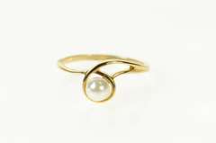 14K Yellow Gold Pearl Wavy Swirl Design Classic Statement Ring