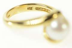 14K Yellow Gold Pearl Wavy Bypass Swirl Statement Ring